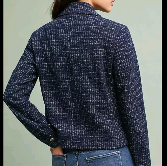 Anthropologie Cartonnier Blazer Size US 12 Blue/White - Picture 2 of 11